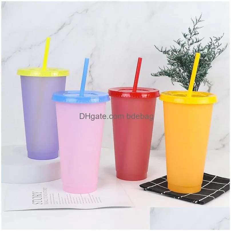 24oz temperature magic sensing cups reusable 700ml mugs plastic color changing cup coffee mug plastic drinking straw 938 z2