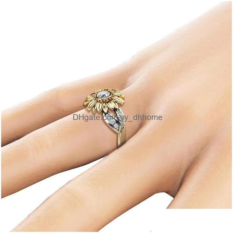 sunflower color zircon ring diamond crystal gold plated gem lovers marry ring fashion temperament upscale women jewelry gift
