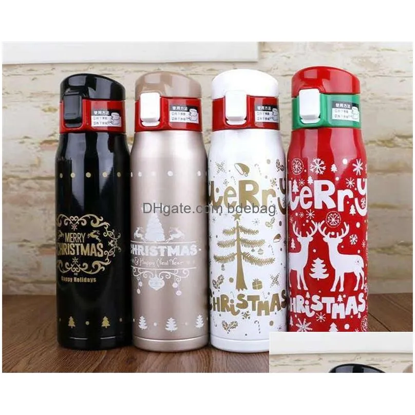 creative christmas stainless steel water bottles portable vacuum insulation flasks with bouncing lock gifts tumblers 350 500ml 17 5txa