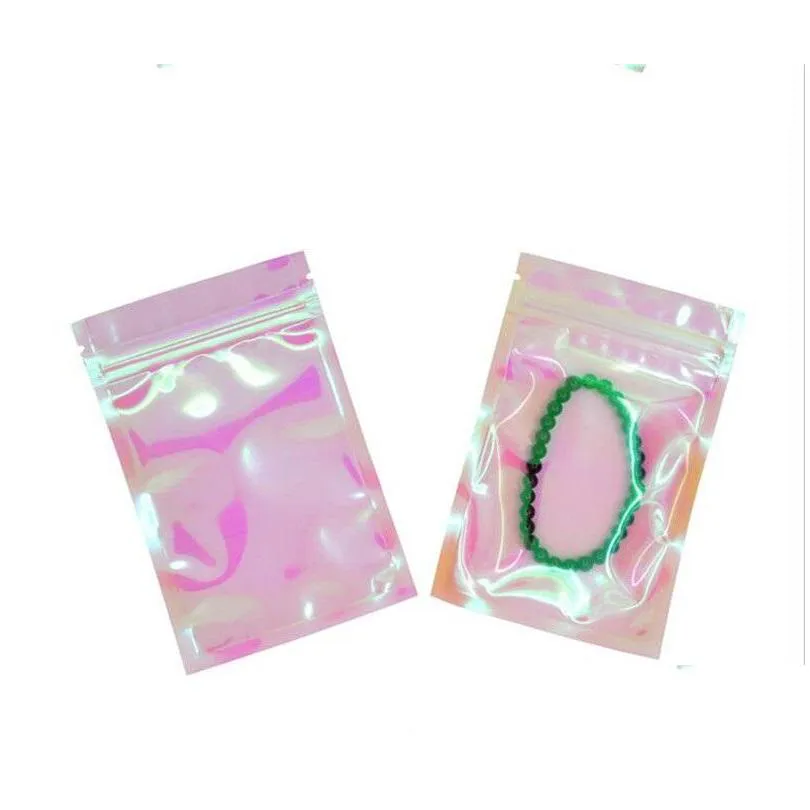 100pcs aluminum foil hologram bags selfsealing food storage bag reclosable candy pouch packaging supplies home kitchen 234 n2