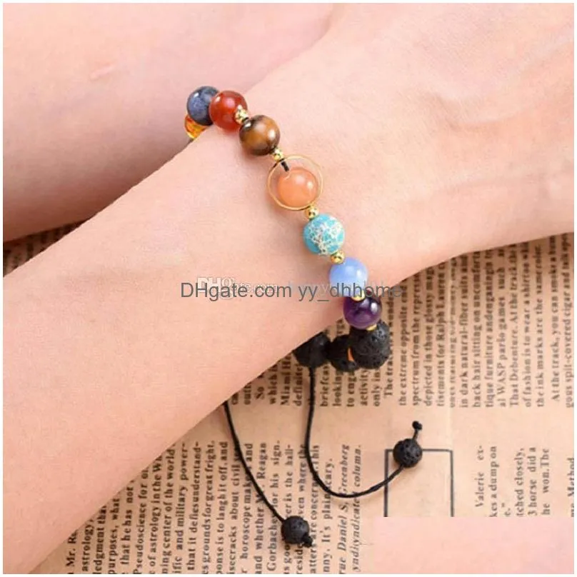natural stone bracelets grind arenaceous beads eight planets solar universe bracelet bangle for women jewelry fashion