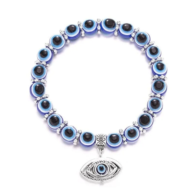 blue evil eye bracelet hand of fatima turkey thousand eyes wish handmade womens resins bead bangle elastic bracelets jewlery 5640 q2