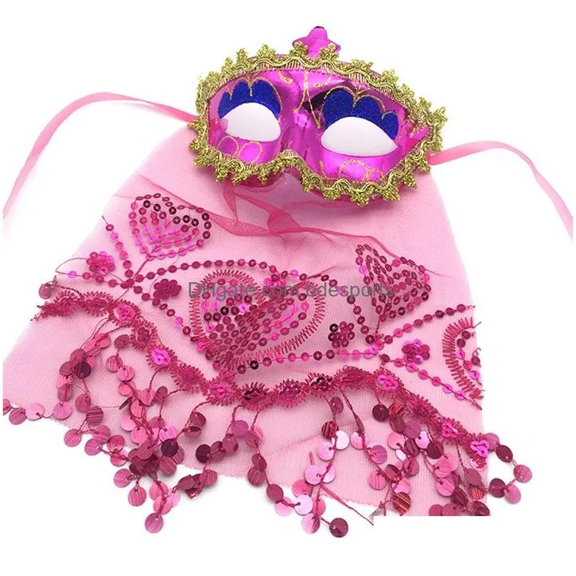 children annual party halloween christmas mask belly dance masquerade adult get together indian style with veil gold powder sequins 5366