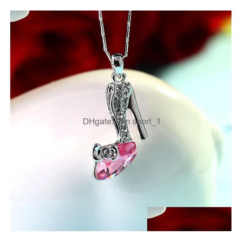 1pcs elegant highheeled shoes pendant necklace with crystal diamond collarbone chain fashion accessories birthday nice gift ship