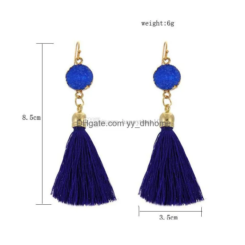 4 styles crystal triangle shell effects round druzy drusy earrings gold plated geometry lines tassel charms earrings women