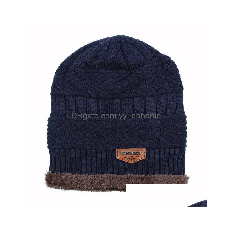 mens beanies knitted cap winter hat for women knit beanie balaclava add velvet warm hedging cap metal mark wool bonne