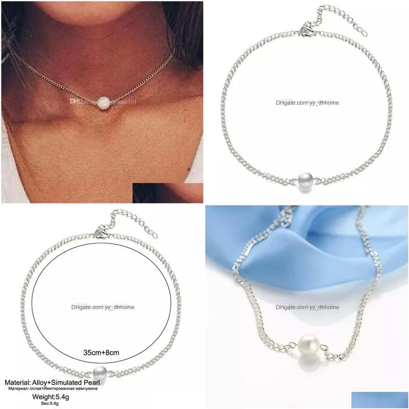 simple fashion simulated pearl pendant necklaces women silver chain choker necklace birthday christmas gifts