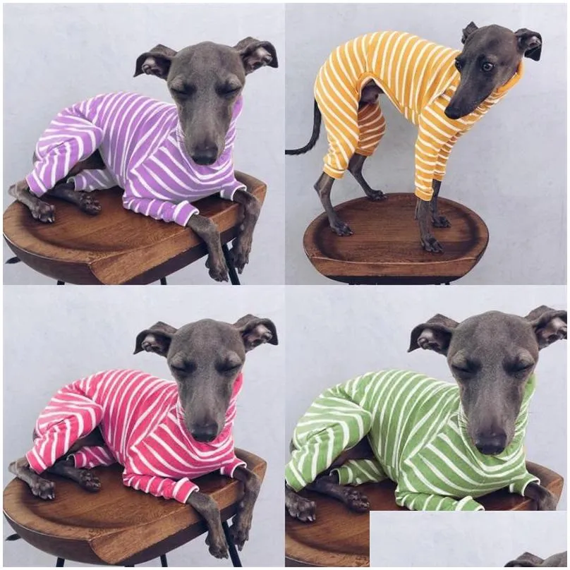 stripe pet dog accessories clothes high collar cold proof shirt four long sleeves dogs supplies shirts pattern 26lm f2