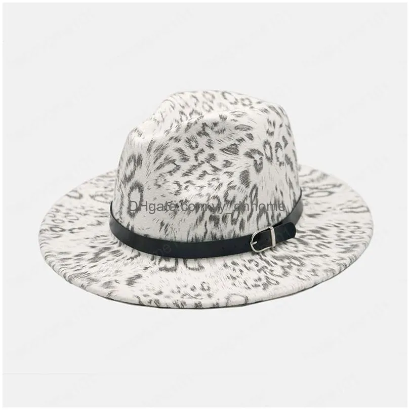 fashion winter quality wool wide brim fedora hat women leopard wool felt hats panama jazz fedoras for men chapeau sombrero