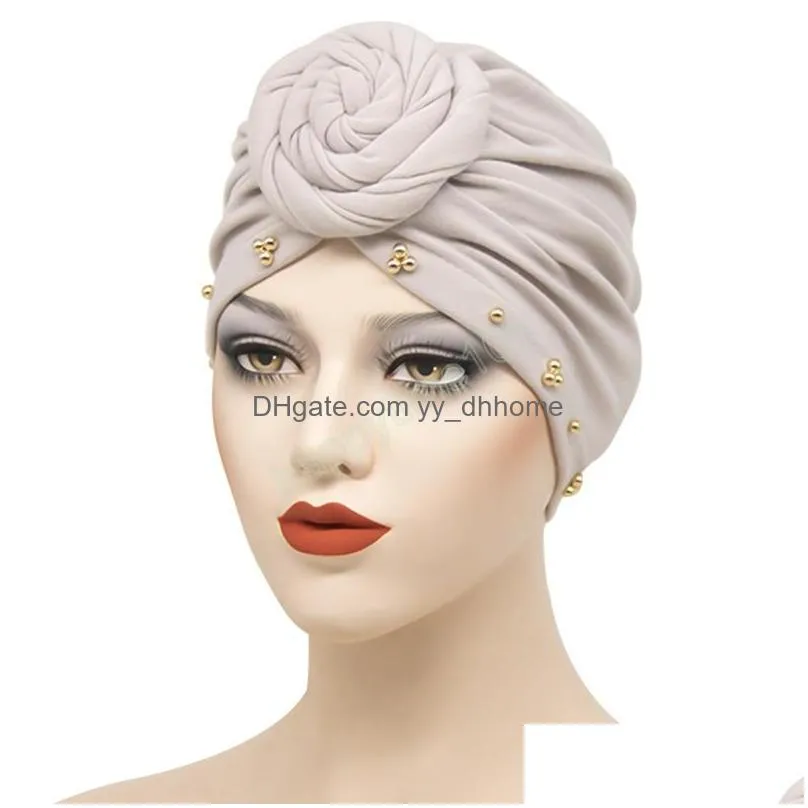 soft solid color beaded cap beanies muslim women elastic turban hat ramadan headwear eid fashion islamic femme headscarf bonnet