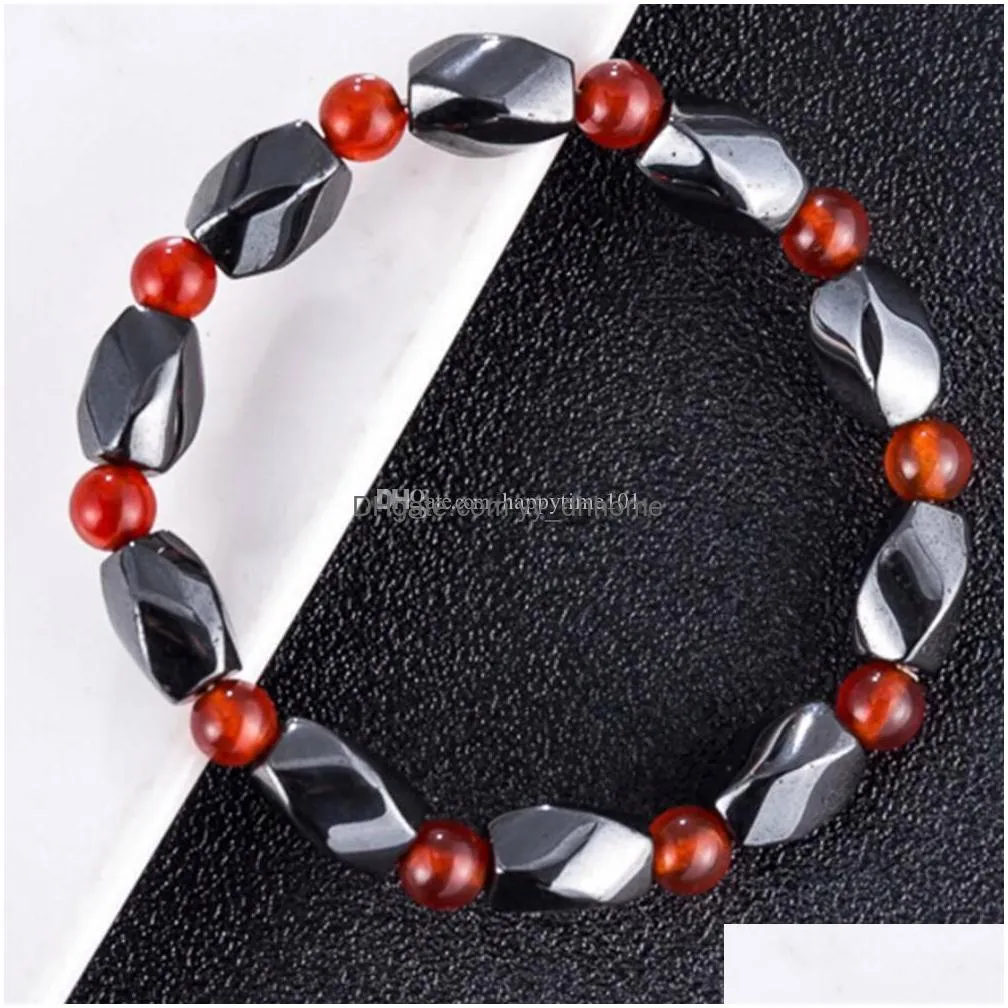 red beads chakra hematite stone stretch bracelet for men and women antifatigue magnetic therapy bracelet jewelry