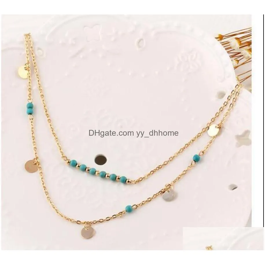 statement necklace for women beads coin turquoise boho pendants body chain steampunk multilayer necklaces jewelry christmas gift