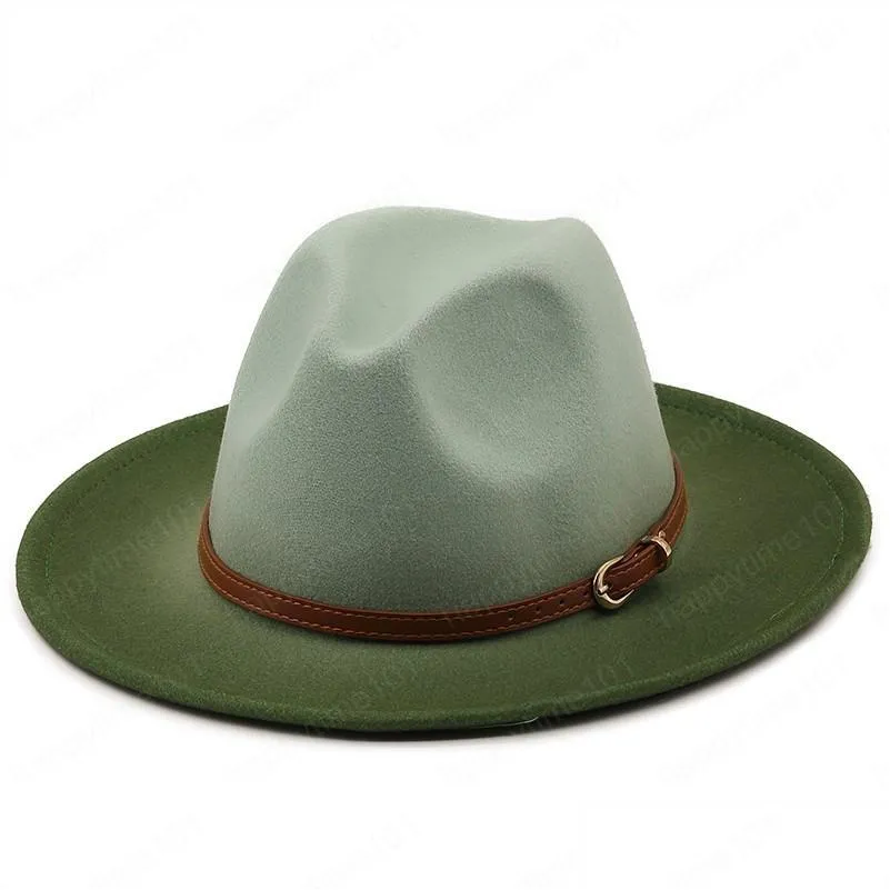 fedora hat gradient color european and american gold chain top woolen hat men and women trend felt jazz hat