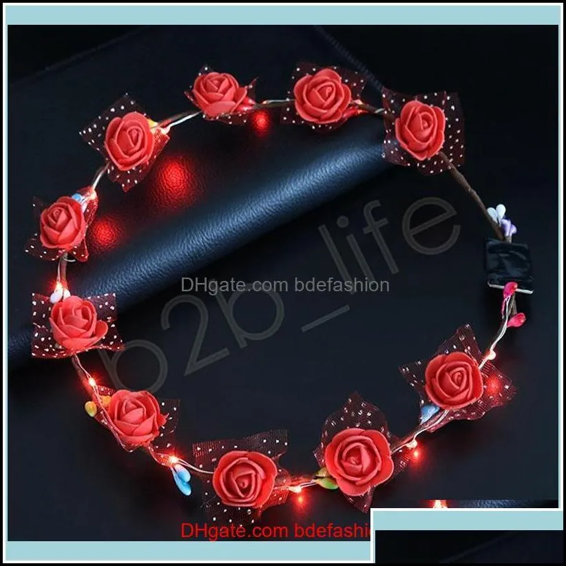 other aessoriesflashing led hairbands strings glow flower crown headbands light party rave floral hair garland luminous wreath fashion