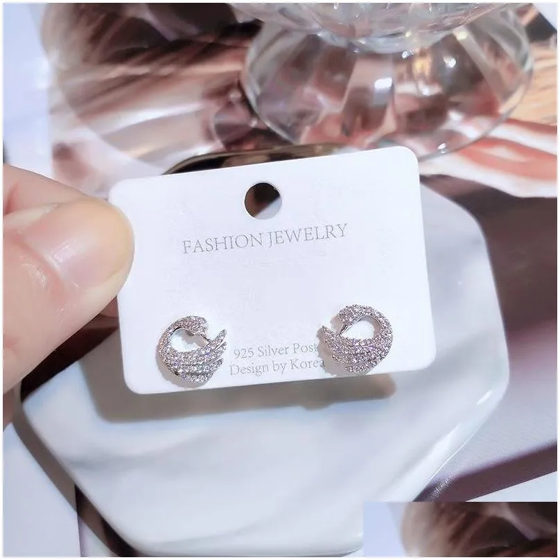 fashion cygnet earrings back female s925 silver needle allergy simple elegant net red earrings studs for women jewelry 2453 t2