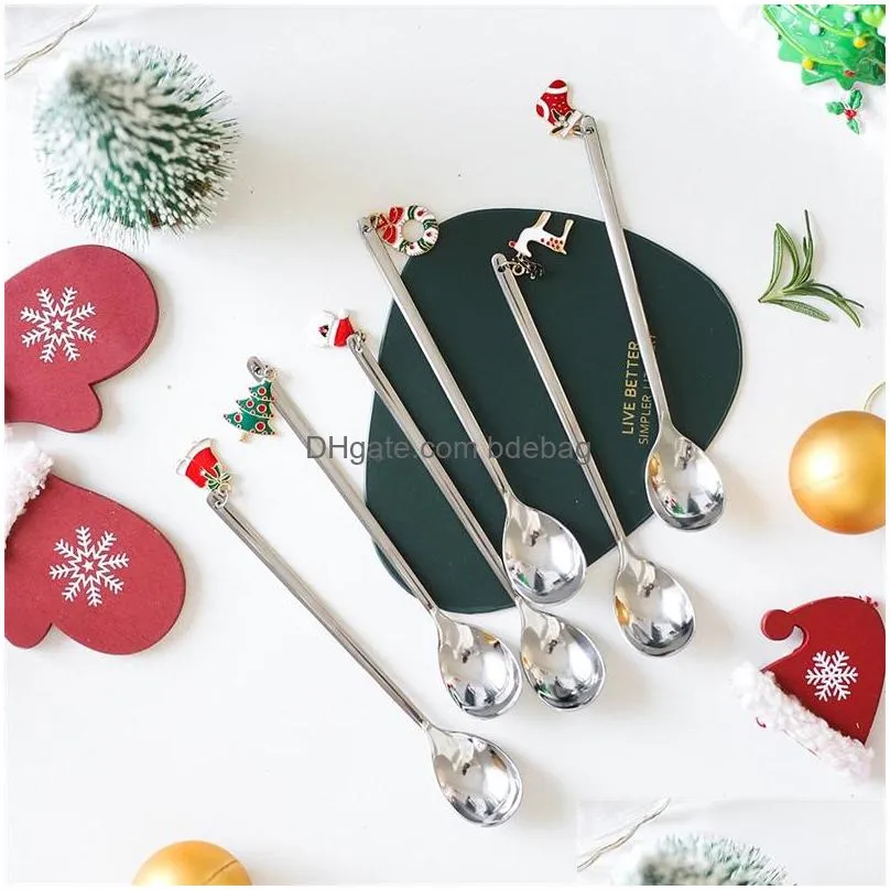 2020 christmas ornaments gifts spoon garlands trees santa claus dessert spoons stainless steel tea scoop 2 9qd f2
