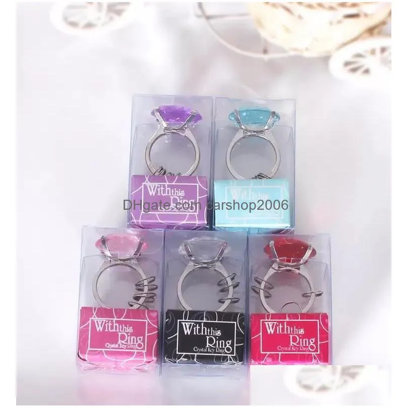 with this ring key chain diamond keychain wedding favors baby shower party gift key ring 5colors box packing