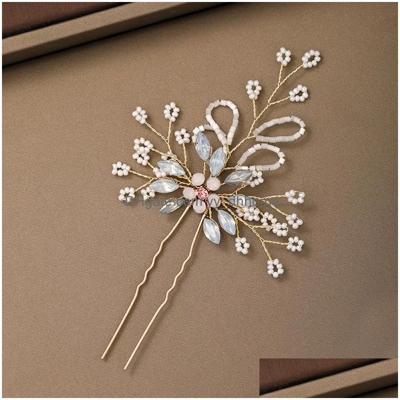 rhinestone pearl hairpin tiara bridal hair accessories pin jewelry woman accessory hairclip ornament wedding hair jewelry