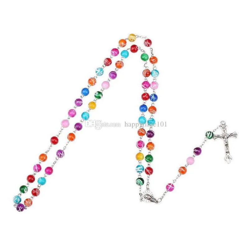 colorful polymer clay bead rosary pendant necklace alloy cross virgin mary centrepieces christian catholic religious jewelry