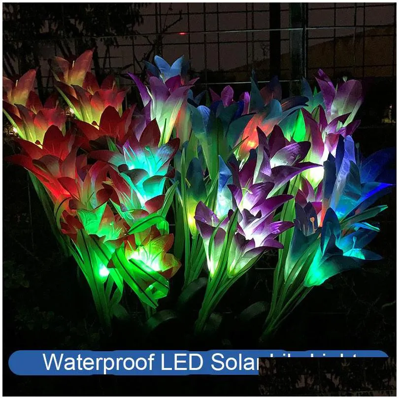 2 pcs led solar lily light waterproof colorful simulation flower festive lawn lamp solar light garden decoration lantern 122 n2