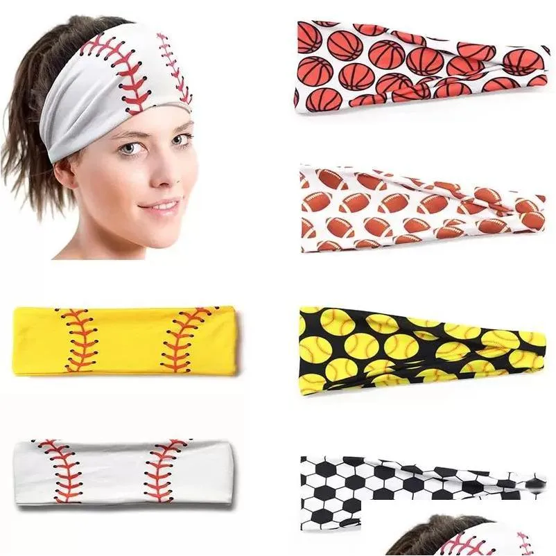 party favor 20 styles baseball sports headband women men softball football team hair bands sweat headbands yoga fitness scarf sport towel inventory