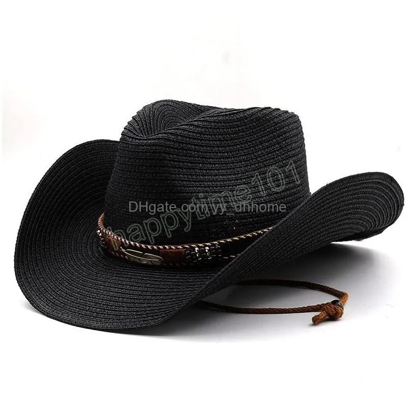 hand weave  cowgirl hats straw summer women sun hat foldable hollow out khaki beach cap fashion women men unisex sunhat