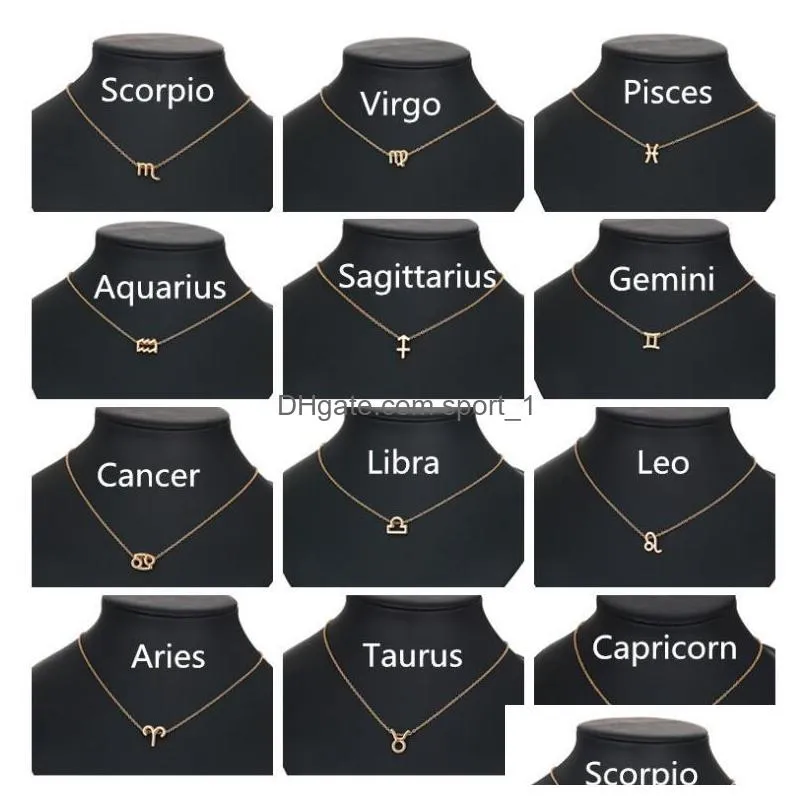  gold 12 zodiac necklaces with gift card constellation sign pendant gold chains necklace for men women fashion jewelry in bulk