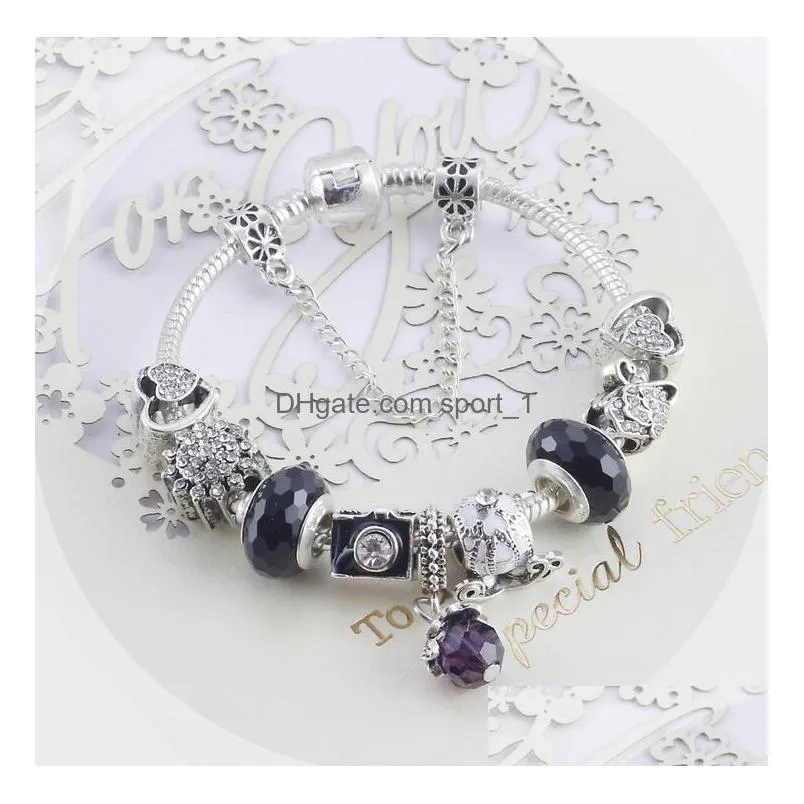 1 pcs elegant women amethyst bracelet shiny alloy pendant bracelets for mom nice gift mothers day 8 style ship