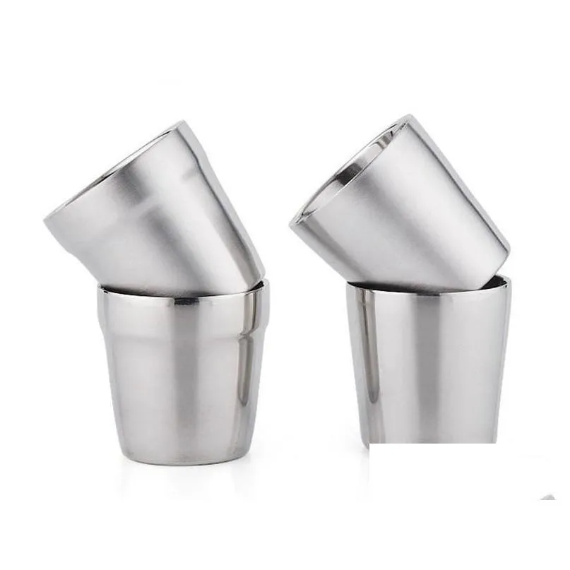 304 stainless steel double deck coffee mug children anti scald vacuum cup simple and practical tumblers practical small light 6 66bb