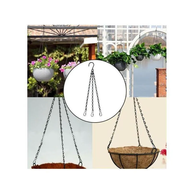 3 point garden plant flower pot basket hanging chain with hooks garden plant hanger hanging chains flower pot 438 n2