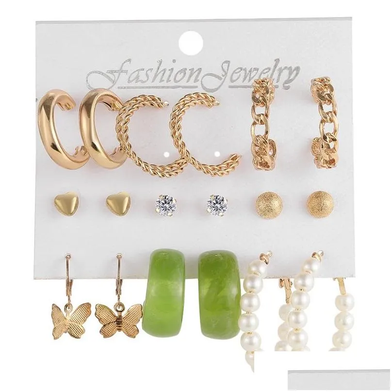 trendy gold drop earrings set for women fashion colorful resin butterfly heart dangle earrings gold set of earrings jewelry 5590 q2