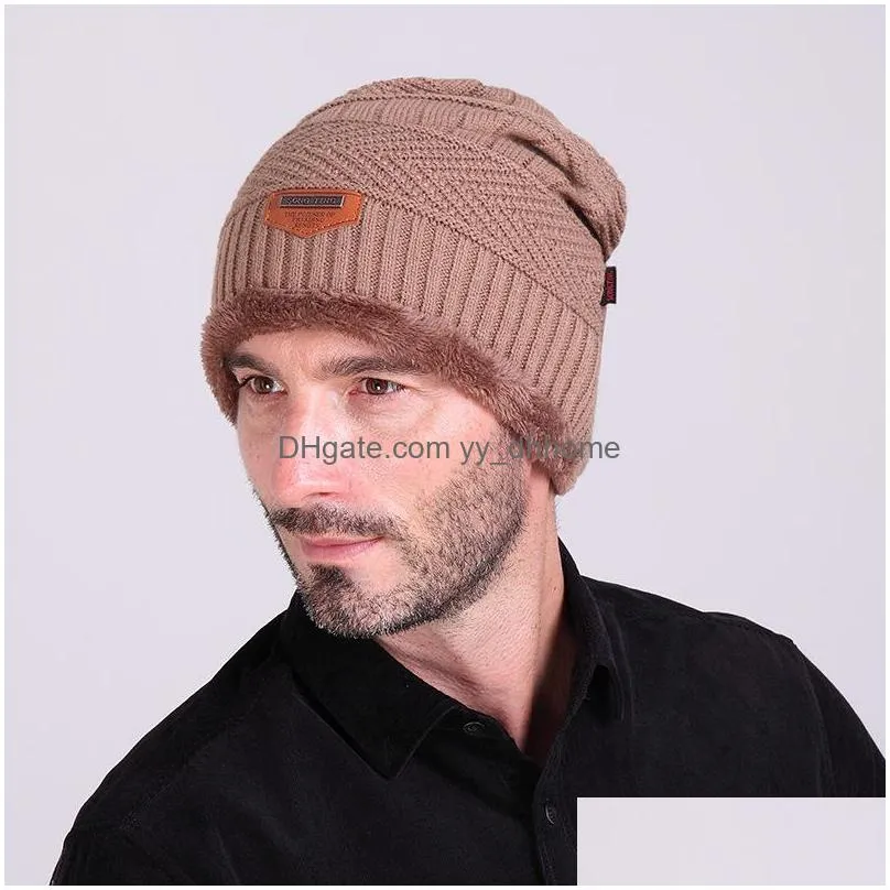 mens beanies knitted cap winter hat for women knit beanie balaclava add velvet warm hedging cap metal mark wool bonne