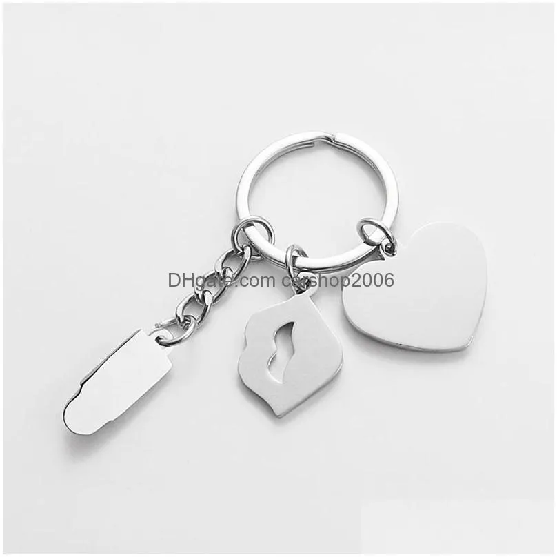 heat transfer blank diy couple pendant lipstick lips heartshaped round keychain small gift giveaway accessories inventory wholesale