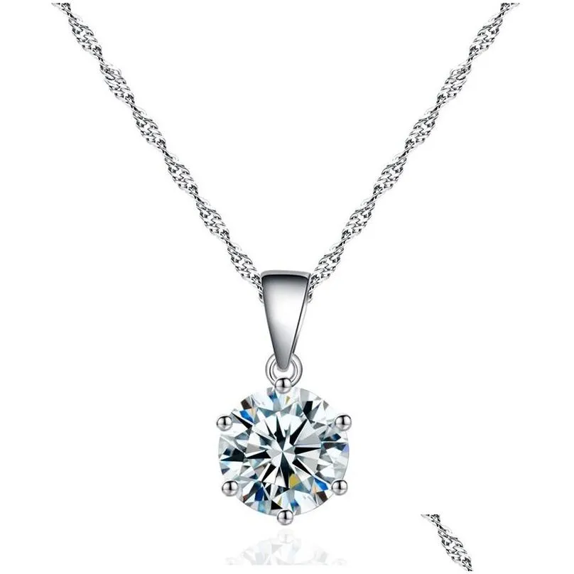 silver a level cubic zirconi wedding jewelry set 8mm rhinestone pendant necklaces rings and earrings for women with water wave chain