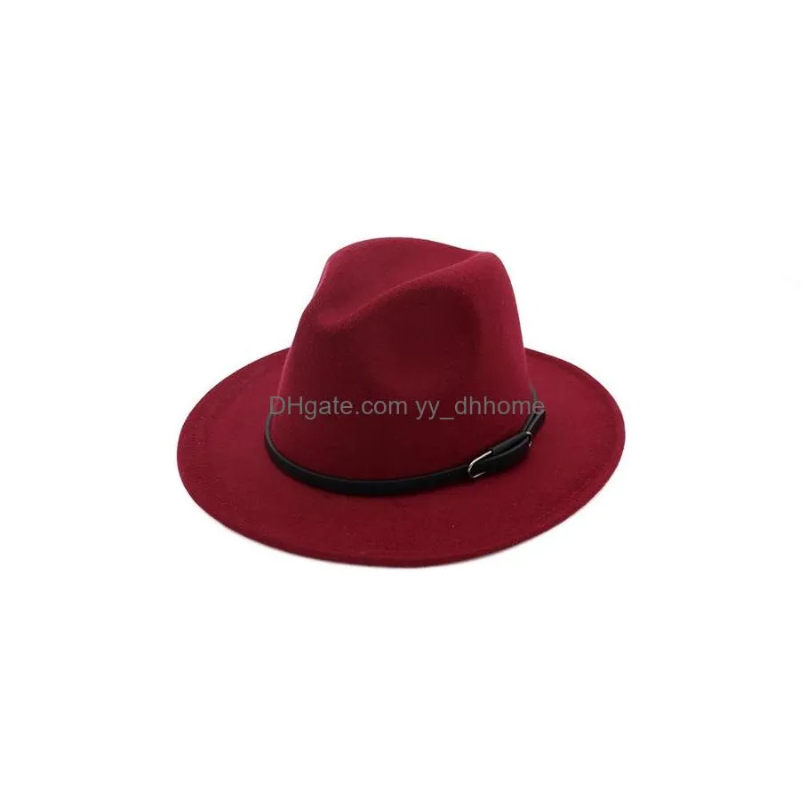 classic belt buckle decor women wool felt fedora wide brim jazz hats ladies panama formal hat carnival fascinator hats