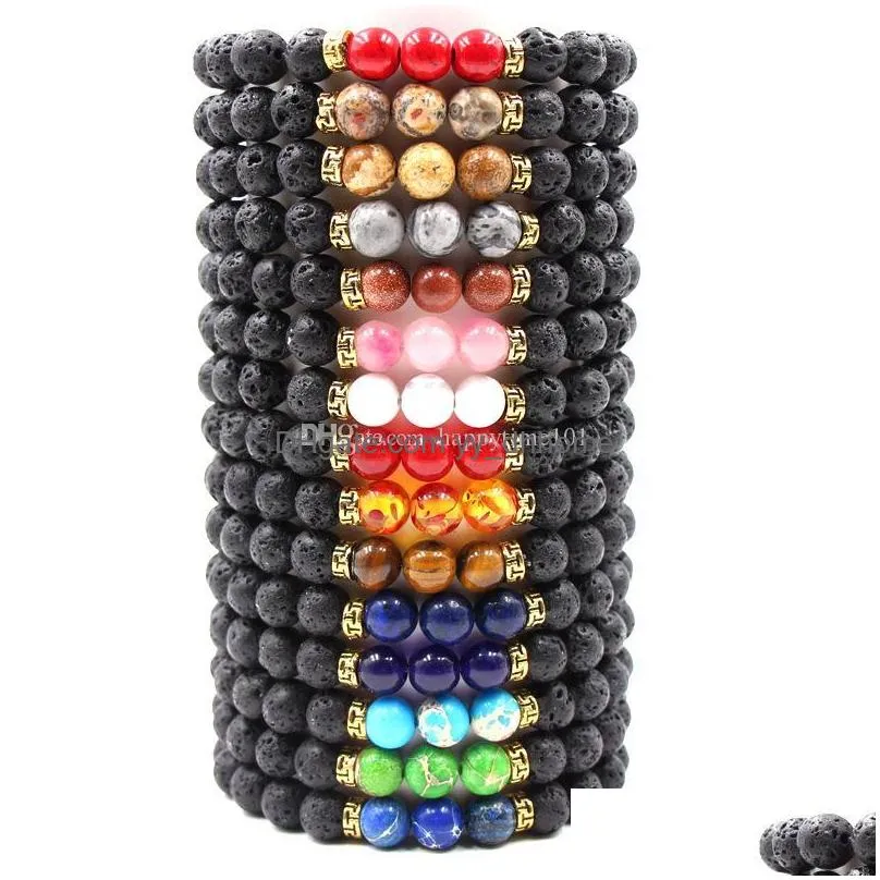 vintage gold lots imperial chakras black lava stone beads diy aromatherapy essential oil diffuser bracelet stretch yoga jewelry