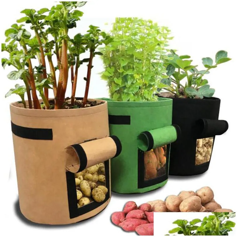 4 7 10 gallon plant grow bags visualization heavy duty thickened fabric planting pots for potato vegetables with flap handles garden 134