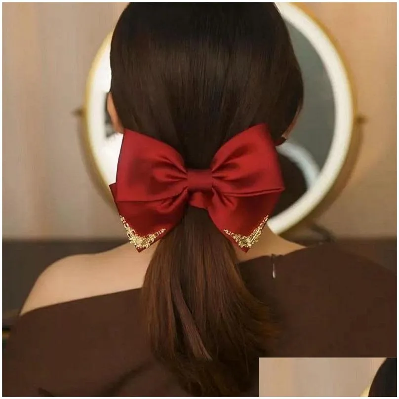 barrettes palace style high luxury bow hairpin design sense of elegance top head hair spring clip hair accessories 1364 d3