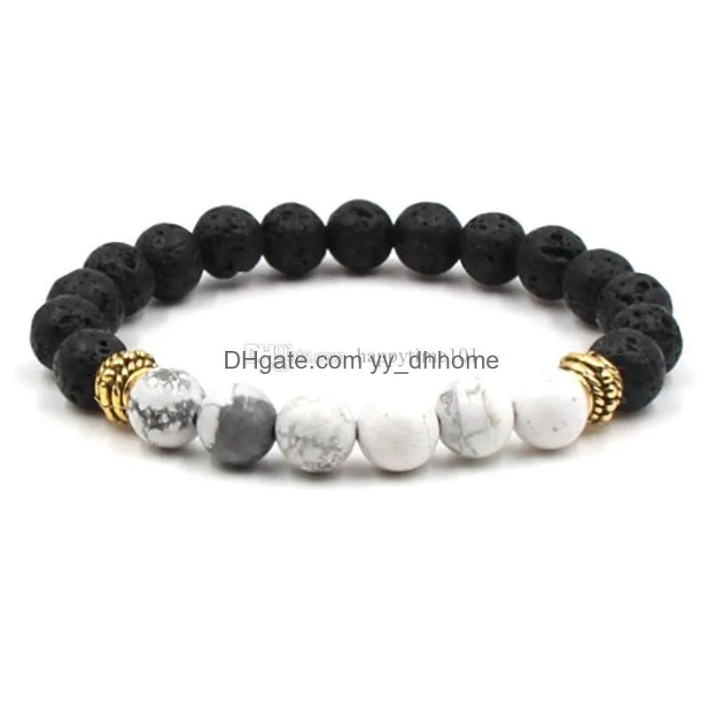 fashion natural cross black lava stone beads elastic bracelet essential oil diffuser bracelet volcanic rock beaded bracelets