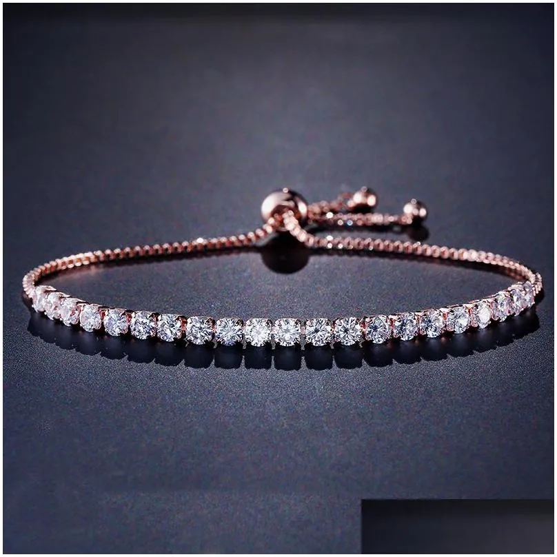 fashion round cubic zirconia tennis adjustable chain bracelet bangle for women white gold color crystal bracelets wedding jewelry gift 20211231
