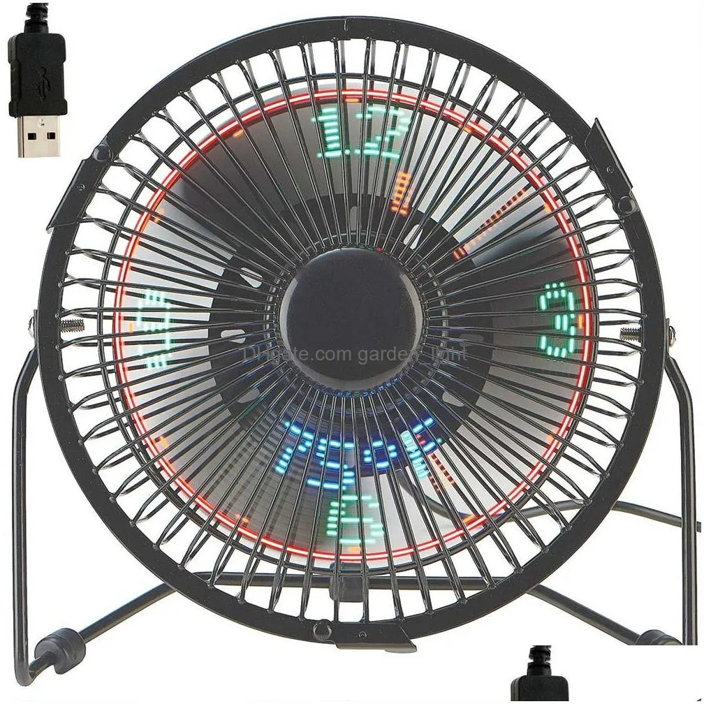 brelong small desktop fan with clock and temperature display 4 inch metal frame usb powered flash led display electric personal cooling