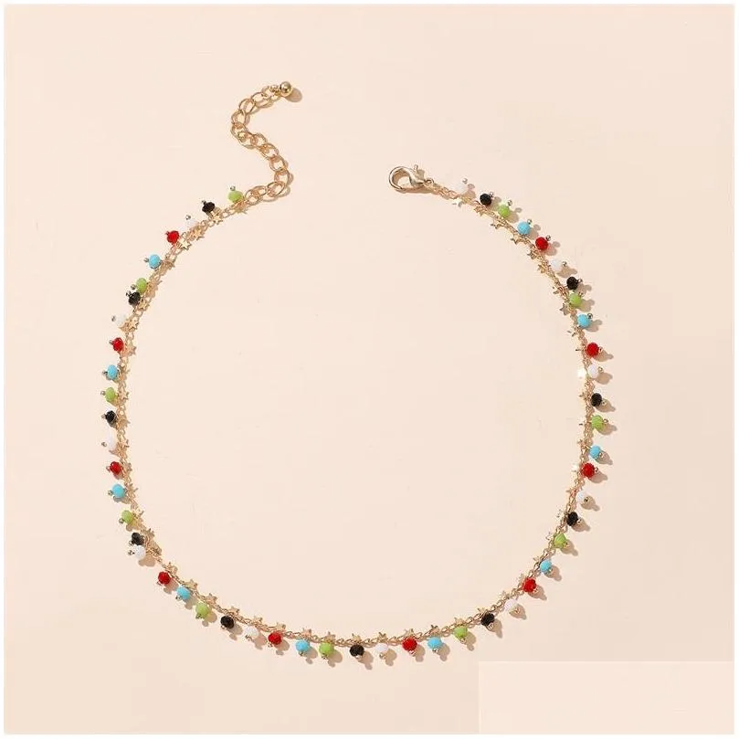 bohemian colorful beaded necklace for women charms tassel clavicle chain chockers handmade party jewelry 264 d3