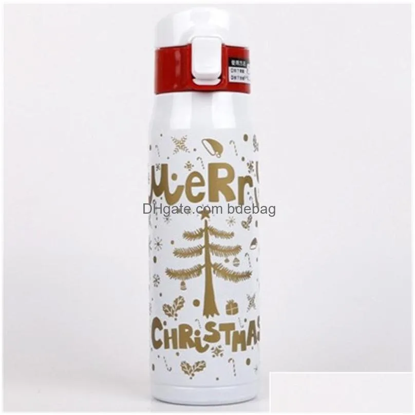 creative christmas stainless steel water bottles portable vacuum insulation flasks with bouncing lock gifts tumblers 350 500ml 17 5txa