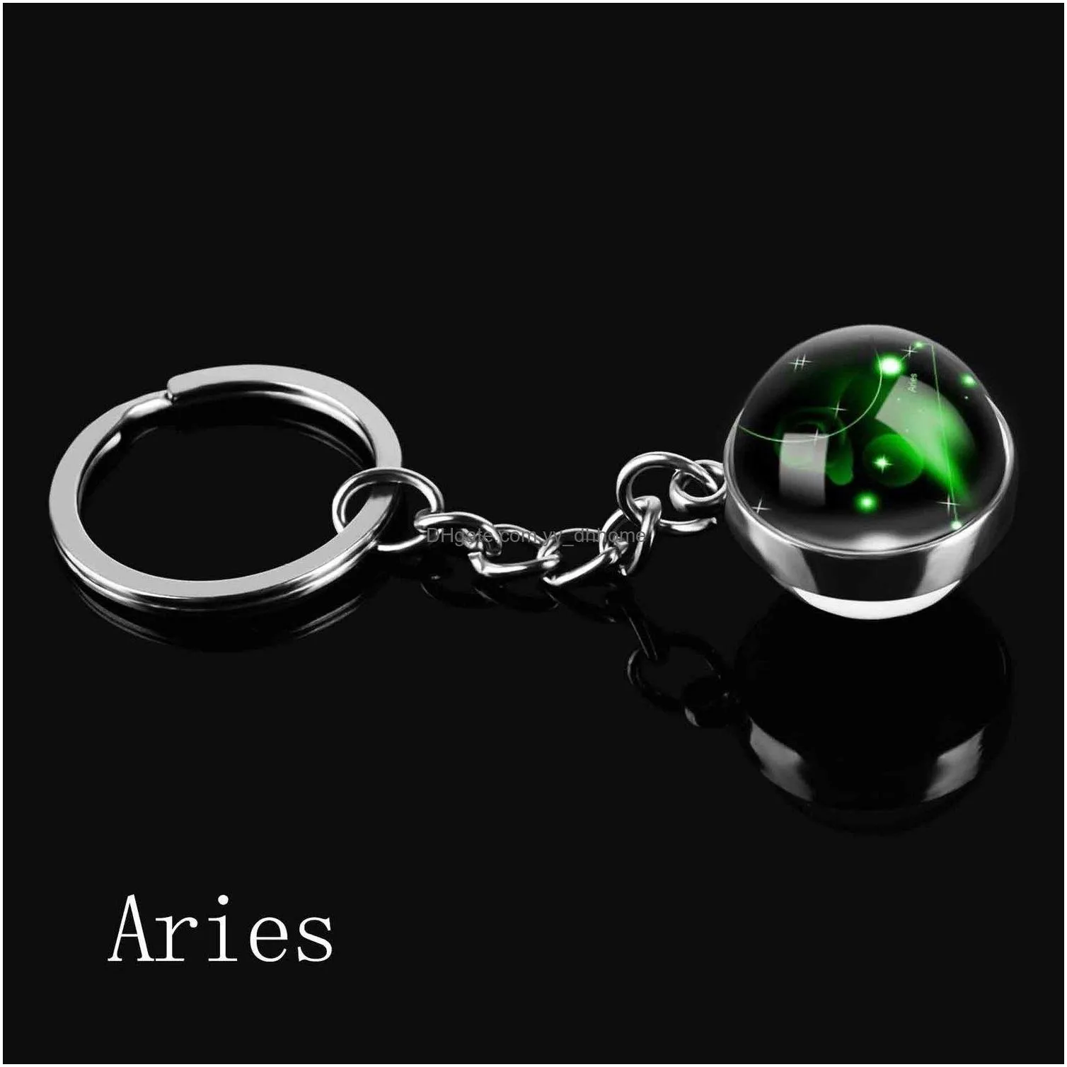 double side glass ball 12 zodiac signs keychain metal key chain holder couples keychain gifts constellation jewelry accessories