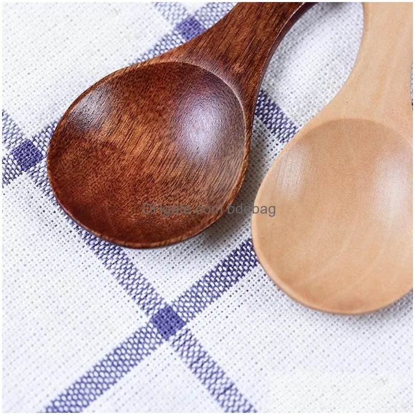 short handle round spoon wooden baby powdered milk scoop teacup coffee mini kitchen gadgets solid color ladle