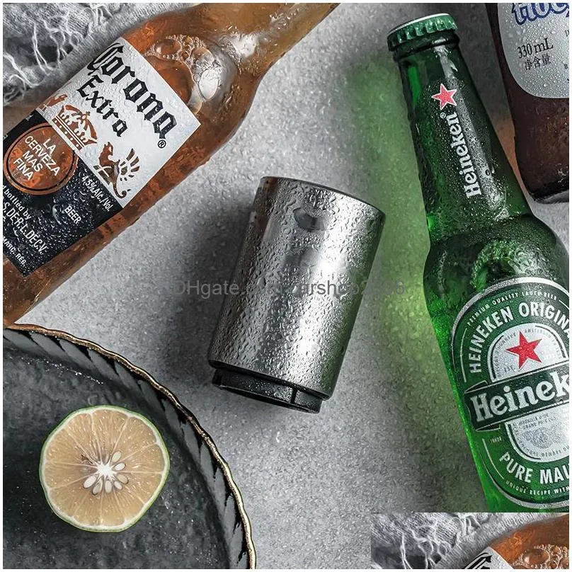 convenient automatic push down 304 stainless steel beer bottle opener inventory wholesale