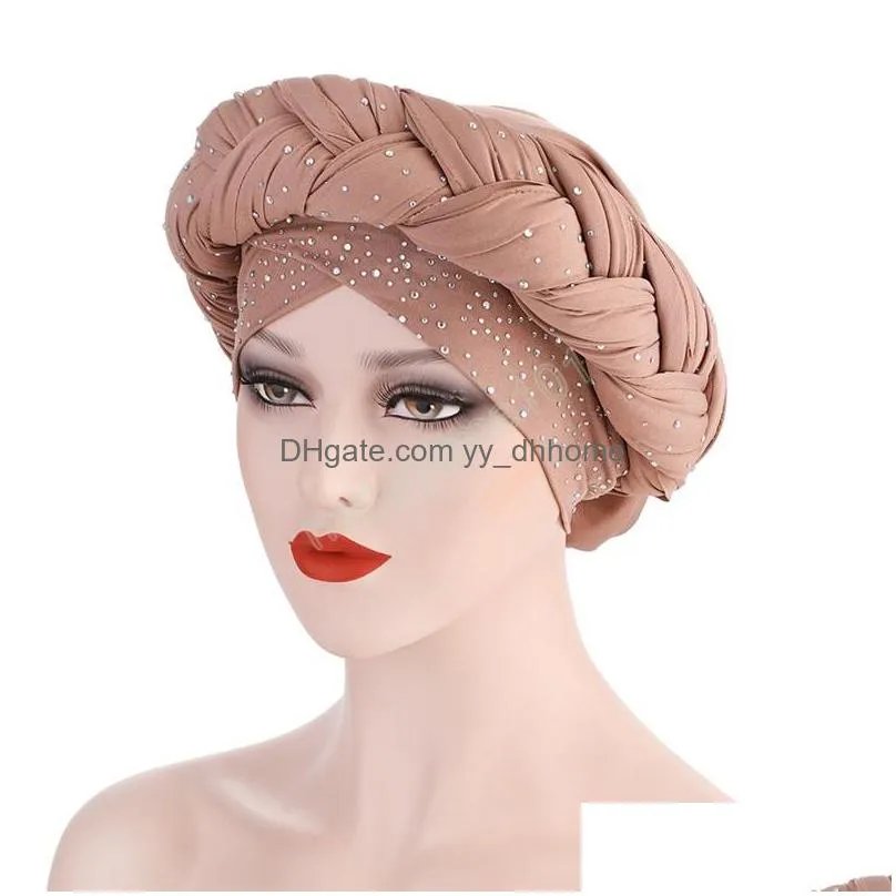 female turban cap ready to wear headscarf bonnet arab head wraps african women braid turbans auto gele headtie muslim hijab