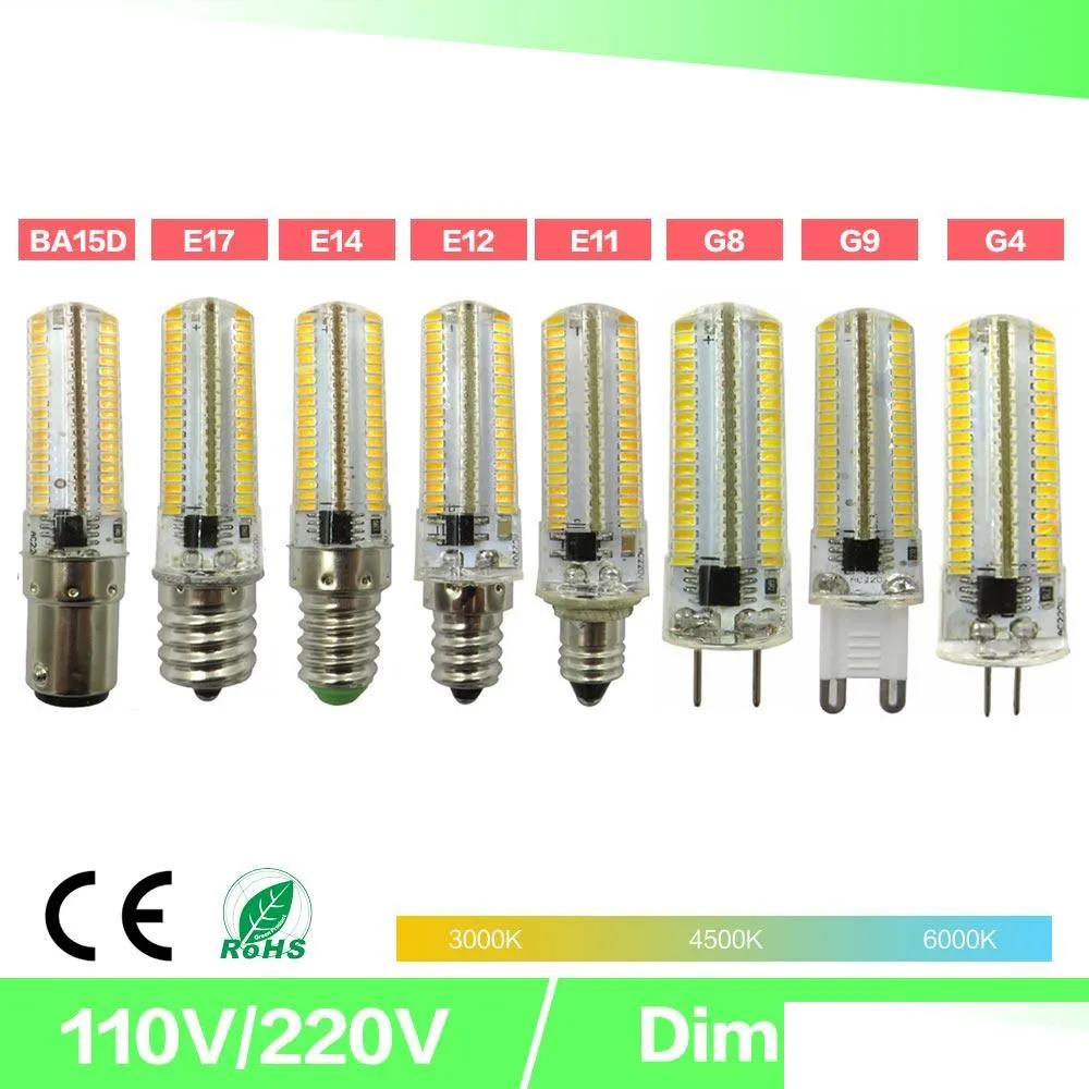 dimming led mini bulb crystal clear silicone corn light 3014 smd 152 led ac220v / ac110v for chandelier crystal light e14 g9 g4