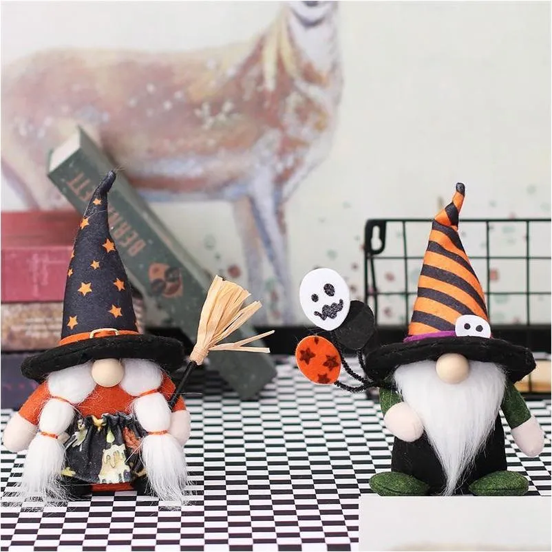 festive party supplies halloween decorations cute gnome dolls with balloon brooms cartoon couple doll halloween gifts home decor 10 5mg