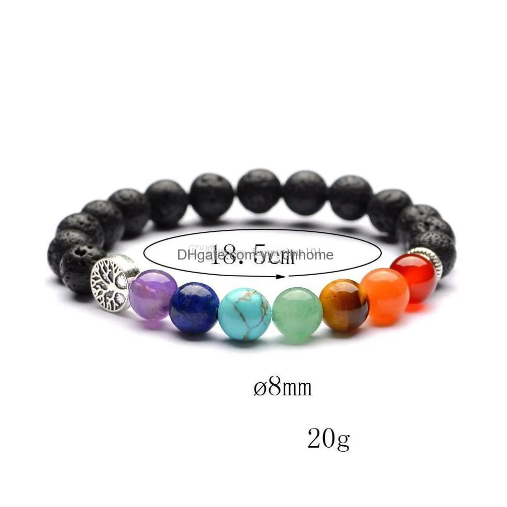 tree of life 7 chakras beads black lava stone aromatherapy essential oil diffuser bracelet women yoga jewelry